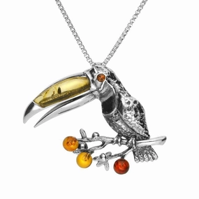 Sterling Silver Amber Toucan Necklace