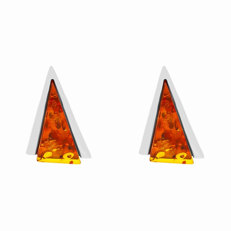 Sterling Silver Amber Triangle Stud Earrings D