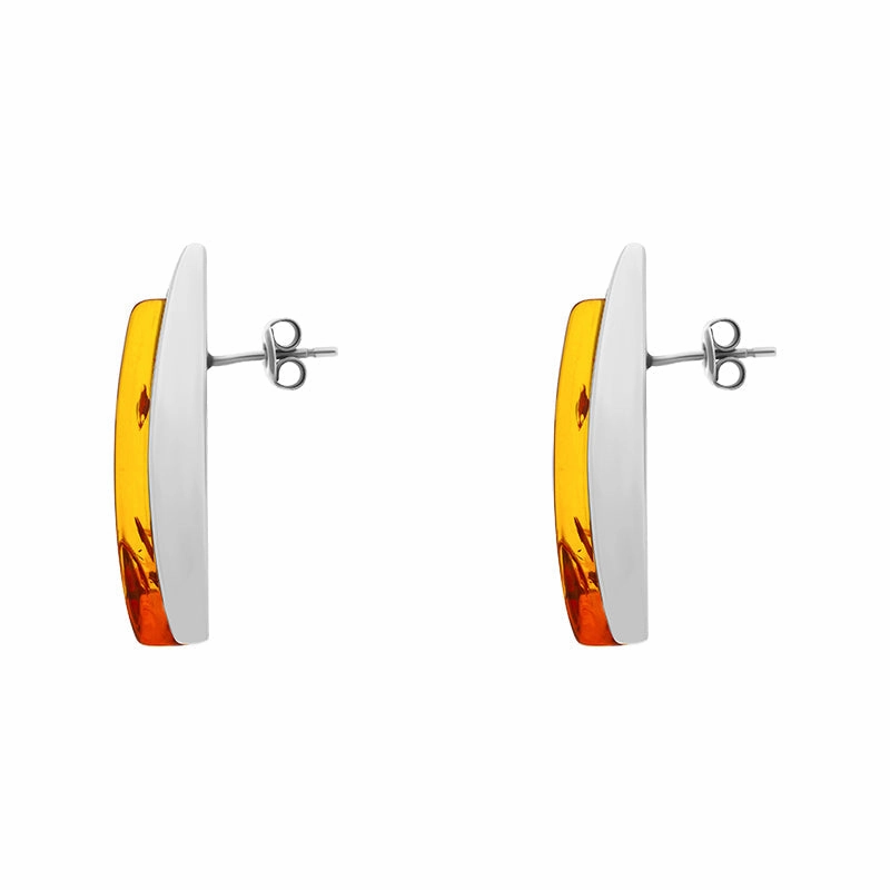 Sterling Silver Amber Triangle Stud Earrings D