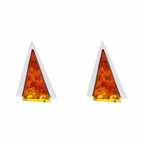 Sterling Silver Amber Triangle Stud Earrings D