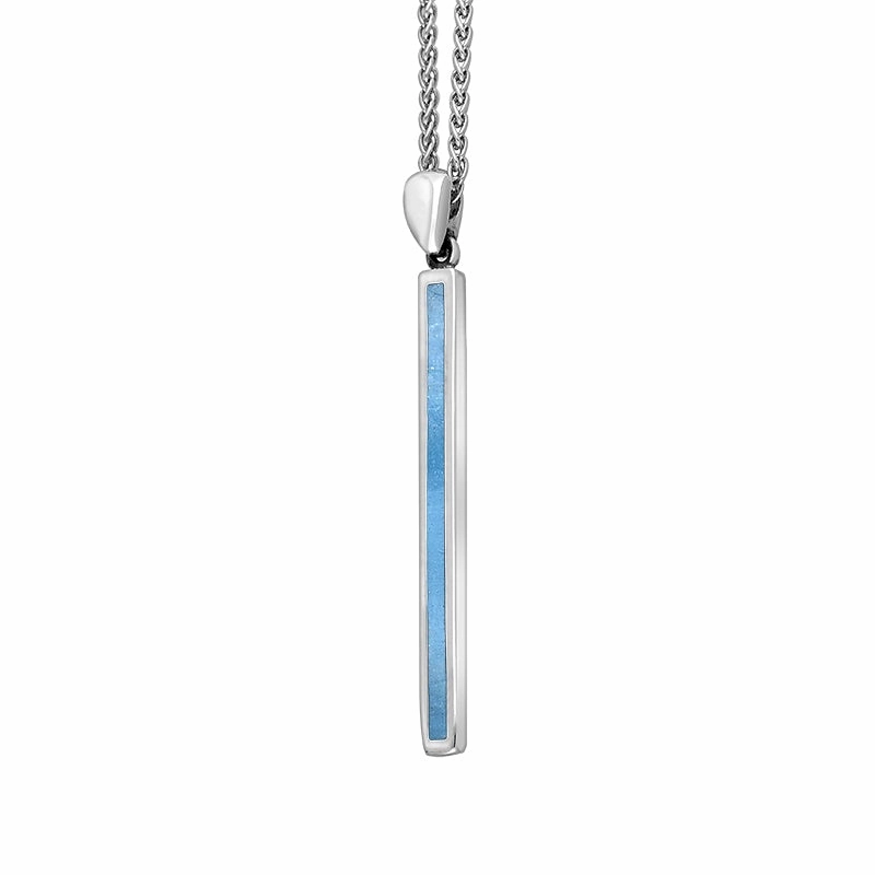 Sterling Silver Aquamarine Long Slim Oblong Necklace