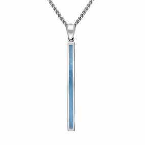Sterling Silver Aquamarine Long Slim Oblong Necklace