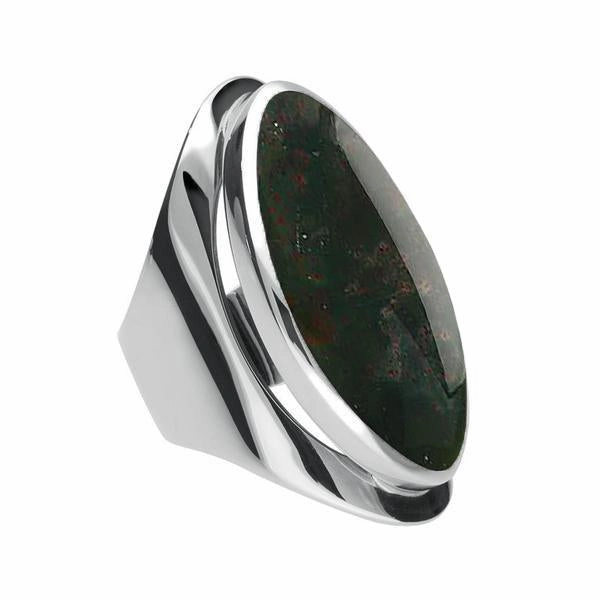 Sterling Silver Bloodstone Large Oval Statement Ring