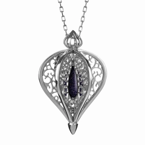Sterling Silver Blue Goldstone Flore Filigree Small Necklace