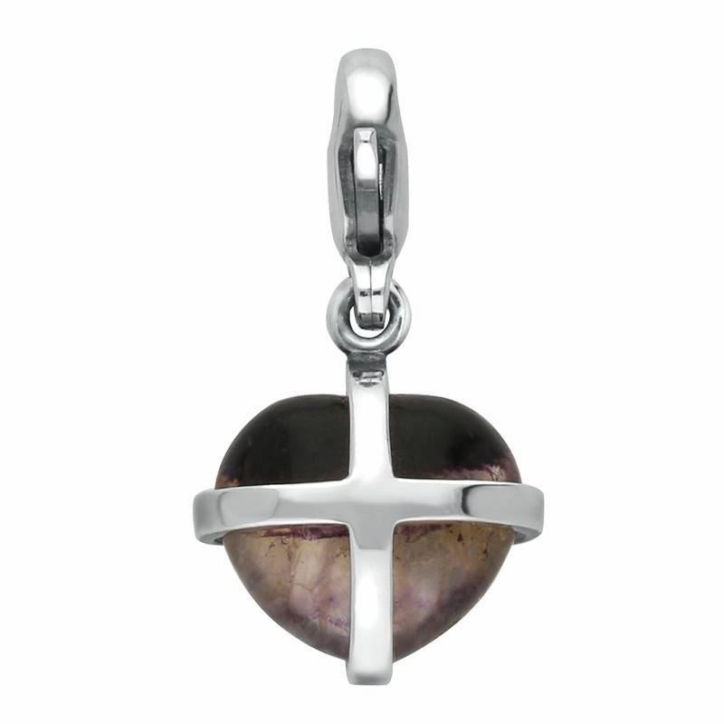 Sterling Silver Blue John Cross Small Heart Charm