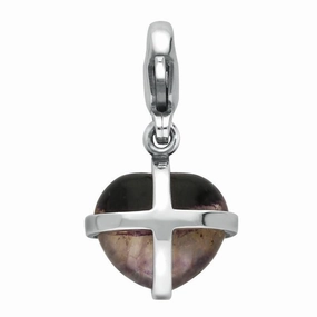 Sterling Silver Blue John Cross Small Heart Charm