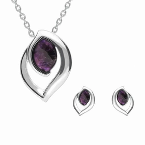 Sterling Silver Blue John Flame Shaped Two Piece Set