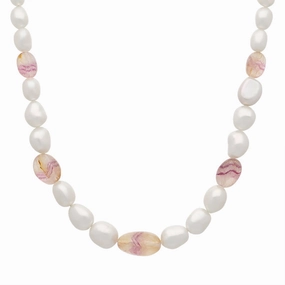 Sterling Silver Blue John Freshwater Pearl Necklace D