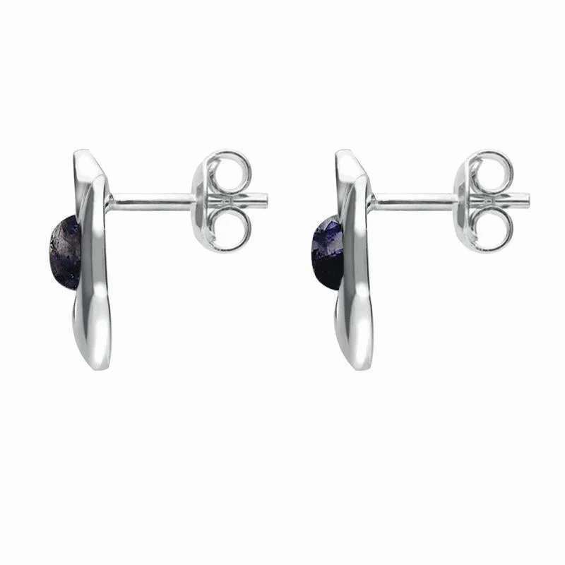Sterling Silver Blue John Heart Spiral Stud Earrings