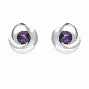 Sterling Silver Blue John Heart Spiral Stud Earrings