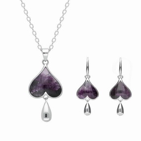 Sterling Silver Blue John Inverted Heart Two Piece Set