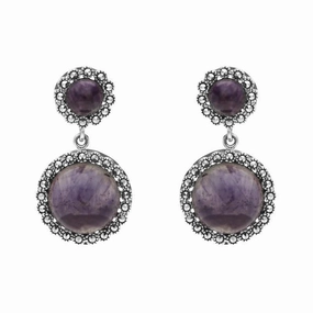 Sterling Silver Blue John Marcasite Round Double Drop Earrings