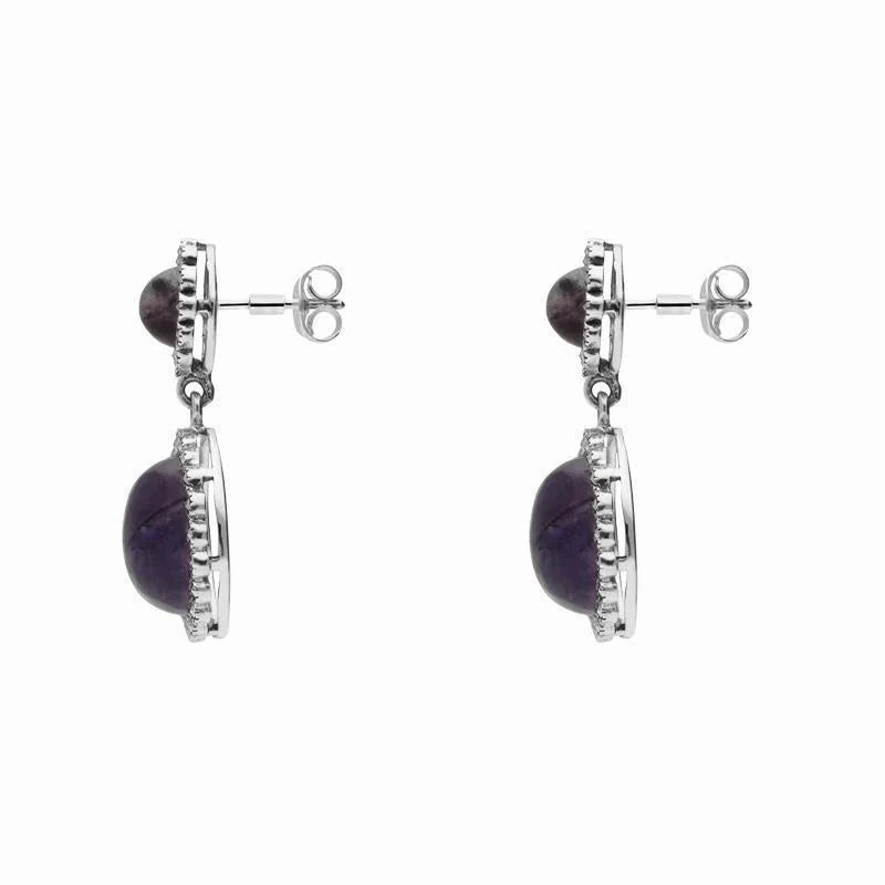 Sterling Silver Blue John Marcasite Round Double Drop Earrings