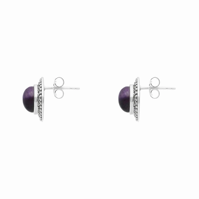 Sterling Silver Blue John Marcasite Round Stud Earrings