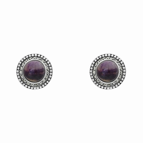 Sterling Silver Blue John Marcasite Round Stud Earrings