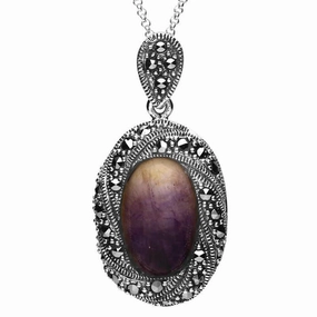 Sterling Silver Blue John Marcasite Twisted Edge Necklace