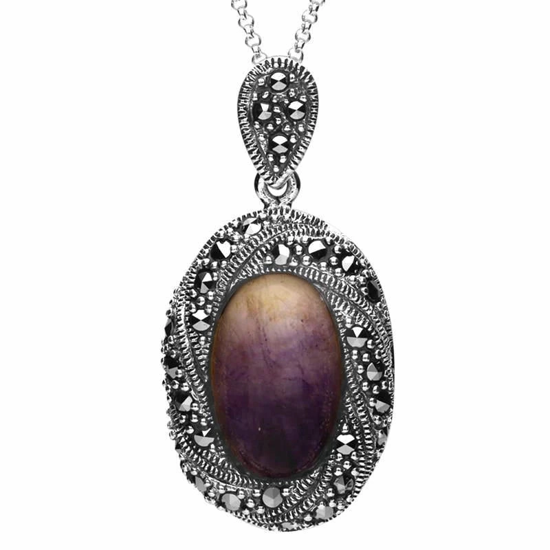 Sterling Silver Blue John Marcasite Twisted Edge Necklace