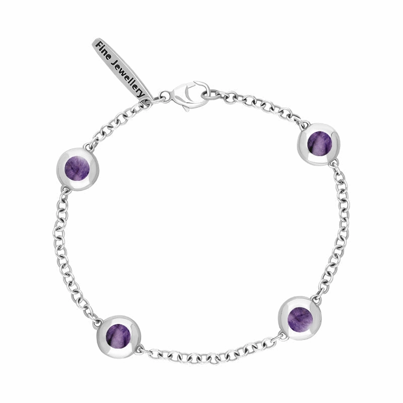 Sterling Silver Blue John Oval Star Detail Four Stone Bracelet