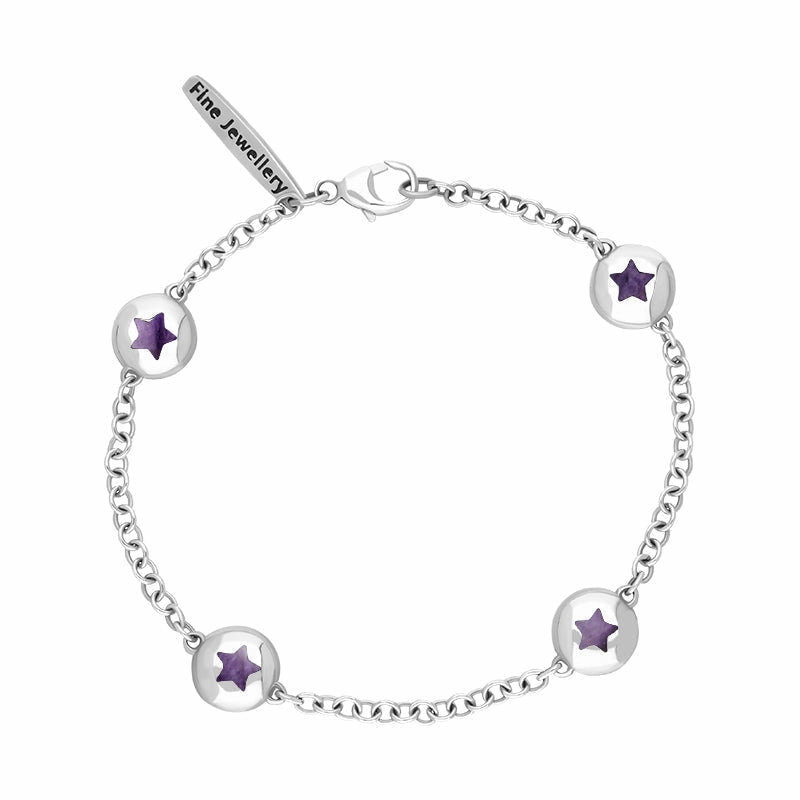 Sterling Silver Blue John Oval Star Detail Four Stone Bracelet