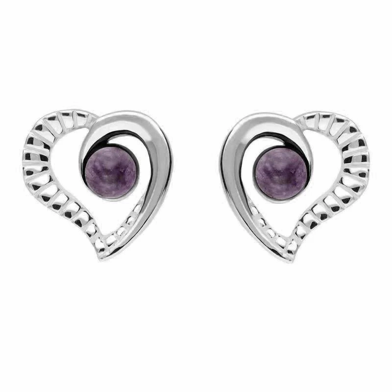 Sterling Silver Blue John Ridged Heart Two Piece Set