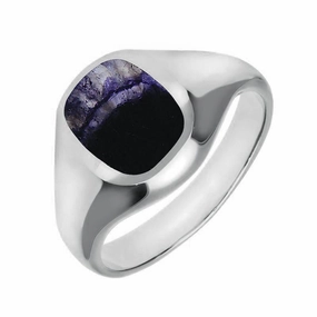 Sterling Silver Blue John Small Cushion Signet Ring