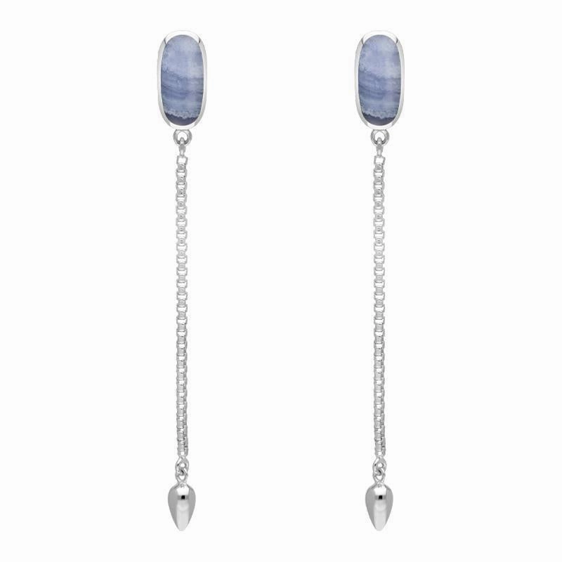 Sterling Silver Blue Lace Agate Lineaire Long Drop Stud Earrings