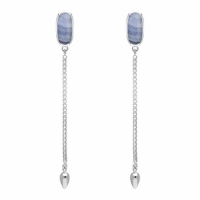 Sterling Silver Blue Lace Agate Lineaire Long Drop Stud Earrings