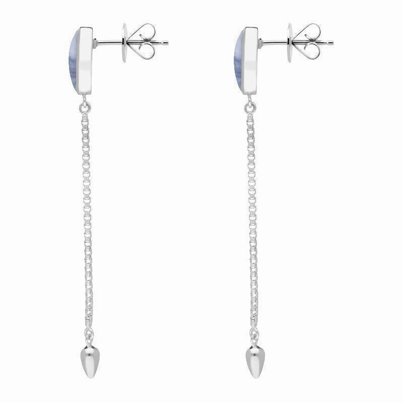 Sterling Silver Blue Lace Agate Lineaire Long Drop Stud Earrings
