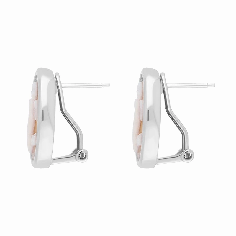Sterling Silver Cameo Oval Cupid Stud Earrings D