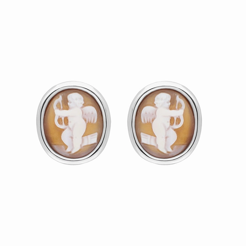 Sterling Silver Cameo Oval Cupid Stud Earrings D
