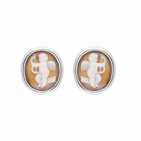 Sterling Silver Cameo Oval Cupid Stud Earrings D