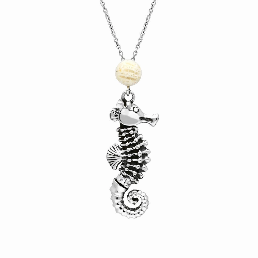 Sterling Silver Coquina Small Seahorse Stone Top Necklace