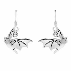 Sterling Silver Flying Bat Drop Earrings D