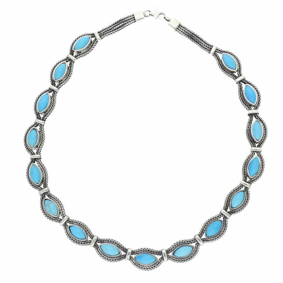 Sterling Silver Foxtail Turquoise Sixteen Stone Marquise Necklace D