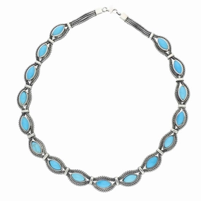 Sterling Silver Foxtail Turquoise Sixteen Stone Marquise Necklace D