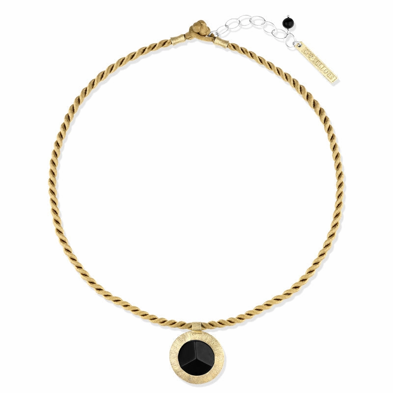 Sterling Silver Gold Plated Whitby Jet Round Necklace D