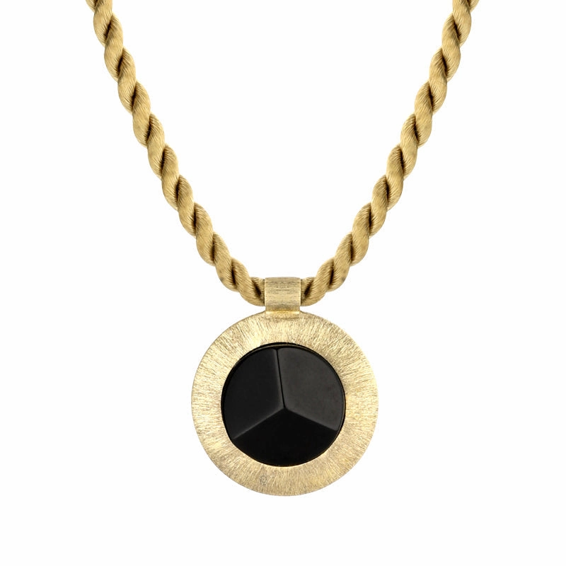 Sterling Silver Gold Plated Whitby Jet Round Necklace D