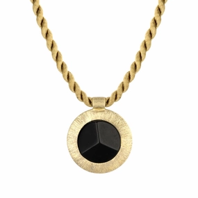 Sterling Silver Gold Plated Whitby Jet Round Necklace D