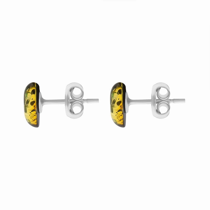 Sterling Silver Green Amber Small Pebble Stud Earrings