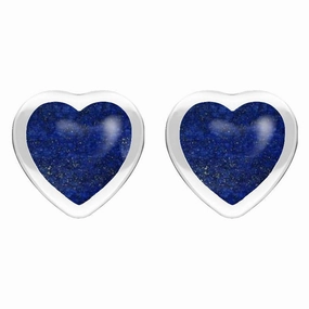 Sterling Silver Lapis Lazuli Large Framed Heart Stud Earrings