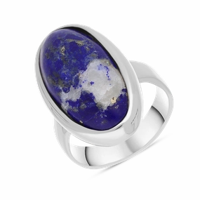 Sterling Silver Lapis Lazuli Long Oval Statement Ring D