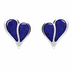 Sterling Silver Lapis Lazuli Split Heart Stud Earrings