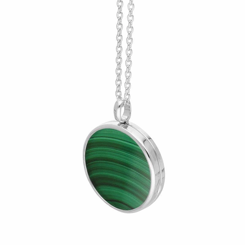 Sterling Silver Malachite Medium Round Locket
