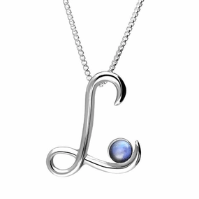 Sterling Silver Moonstone Love Letters Initial L Necklace