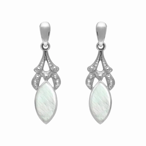 Sterling Silver Mother of Pearl Marquise Drop Earrings