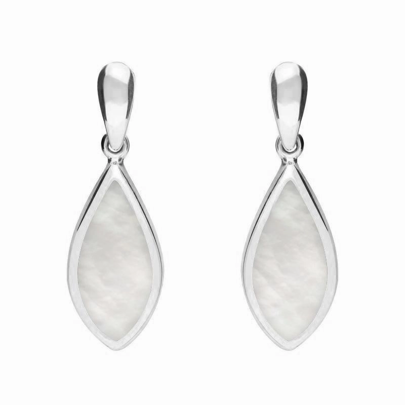 Sterling Silver Mother of Pearl Small Pointed Pear Drop Earrings
