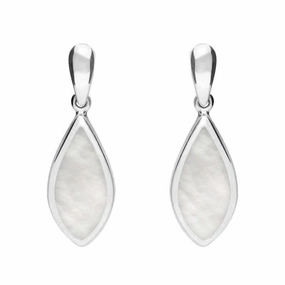 Sterling Silver Mother of Pearl Small Pointed Pear Drop Earrings