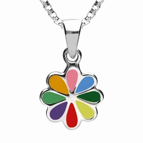 Sterling Silver NSPCC Enamel Multicoloured Eight Petal Flower Necklace D