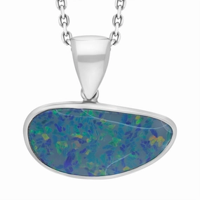 Sterling Silver Opal Doublet Abstract Necklace D