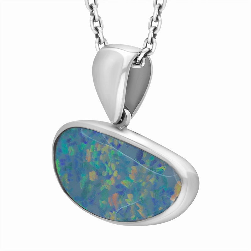 Sterling Silver Opal Doublet Abstract Necklace D